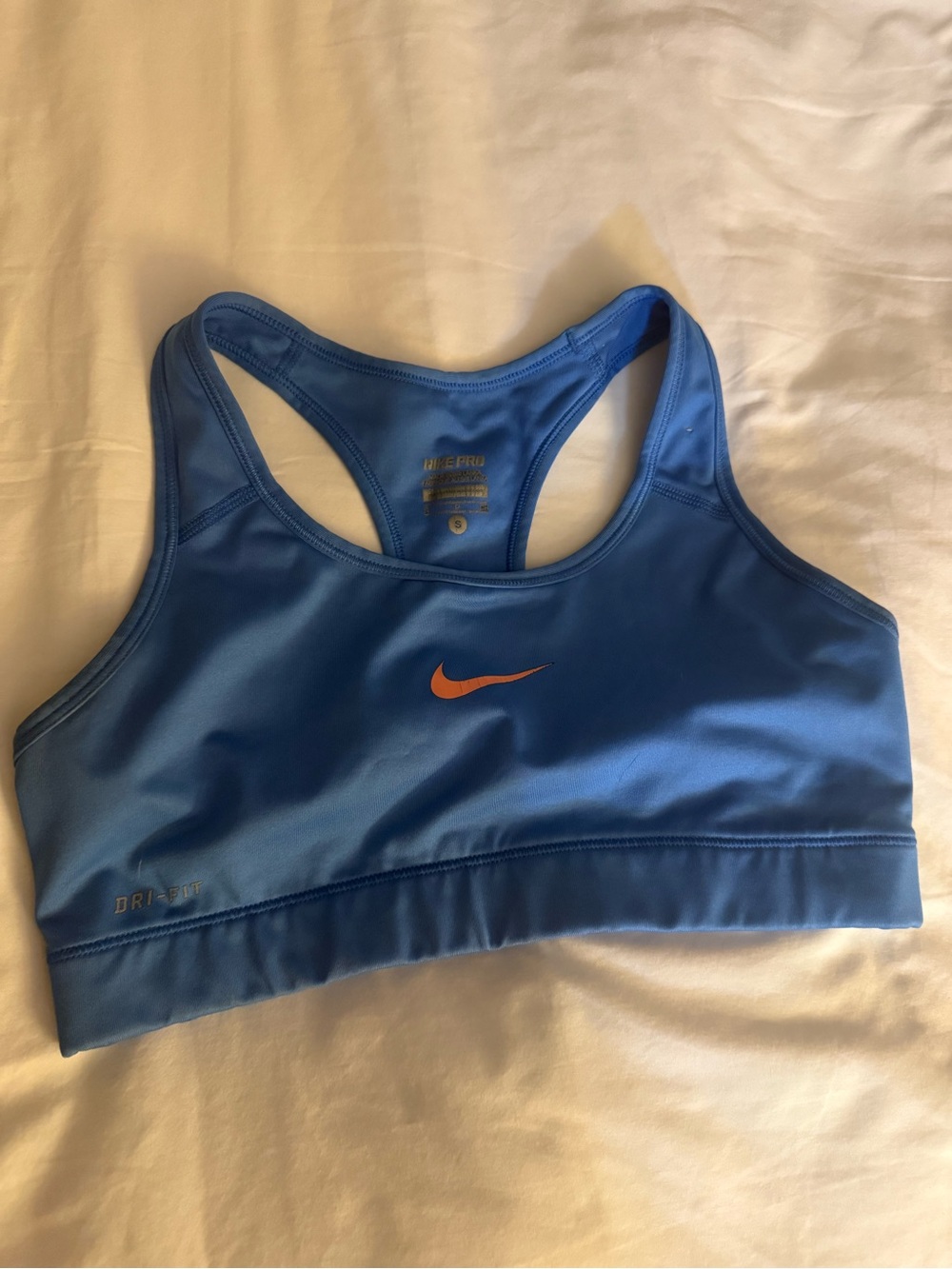 Nike Blue Racerback Sports Bra with Orange Swoosh